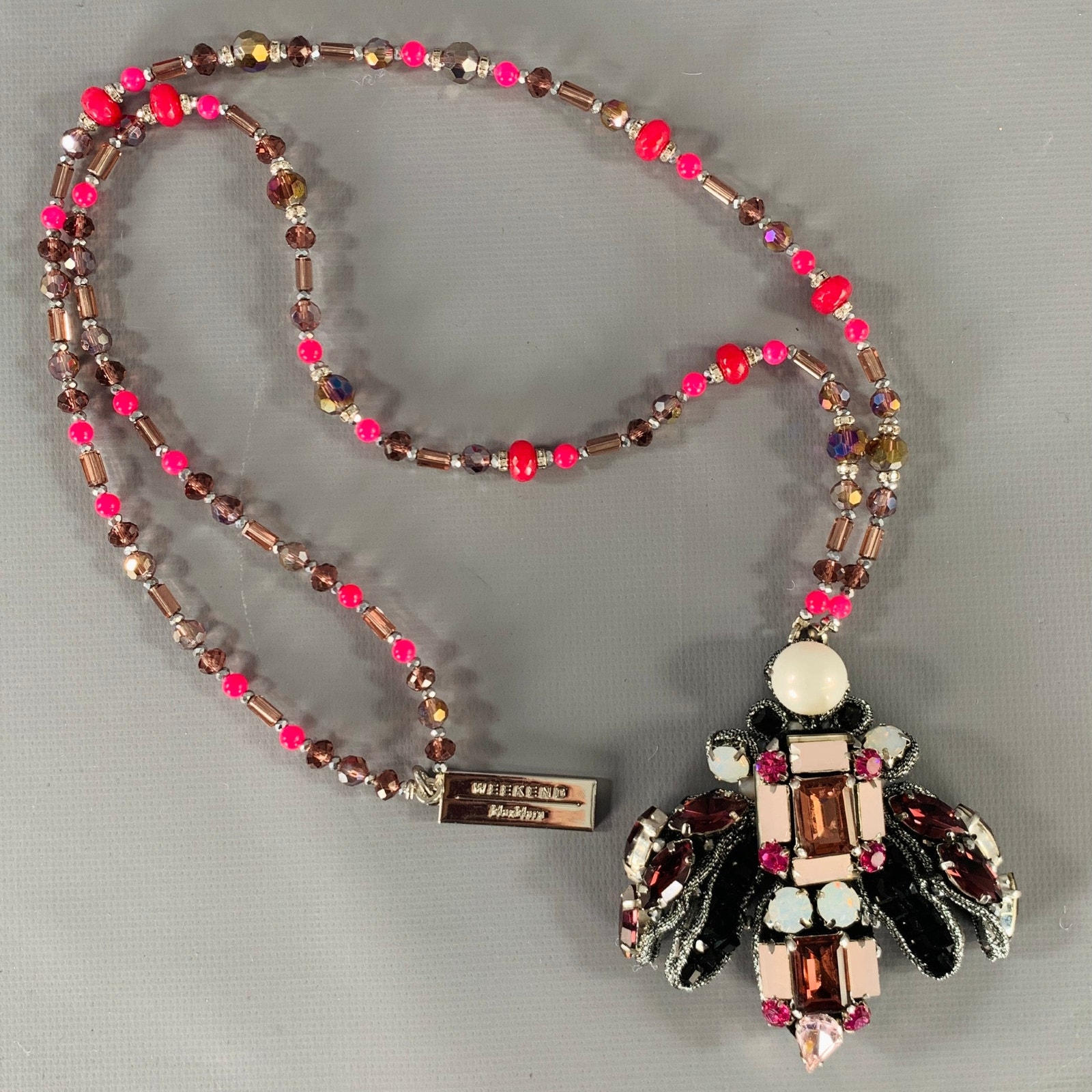 Max Mara Pink Purple Beaded Glass Insect Necklace 158$